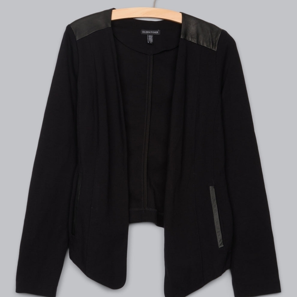 Eileen Fisher Viscose Stretch Ponte w/ Leather Jacket - XL